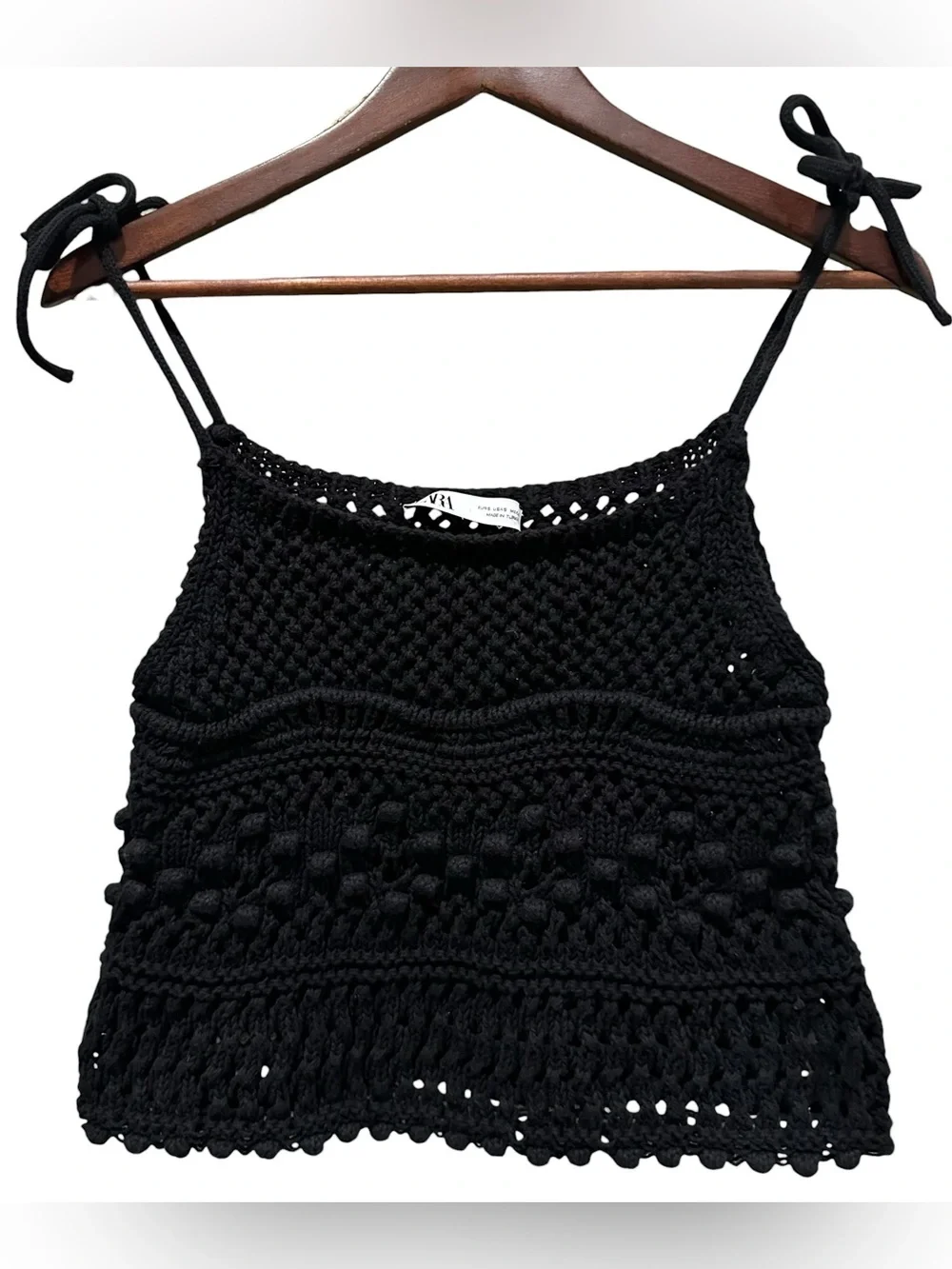 Zara Boxy Tank Womens Small Black Crochet Knit Boho Festival Beach Babydoll Crop
